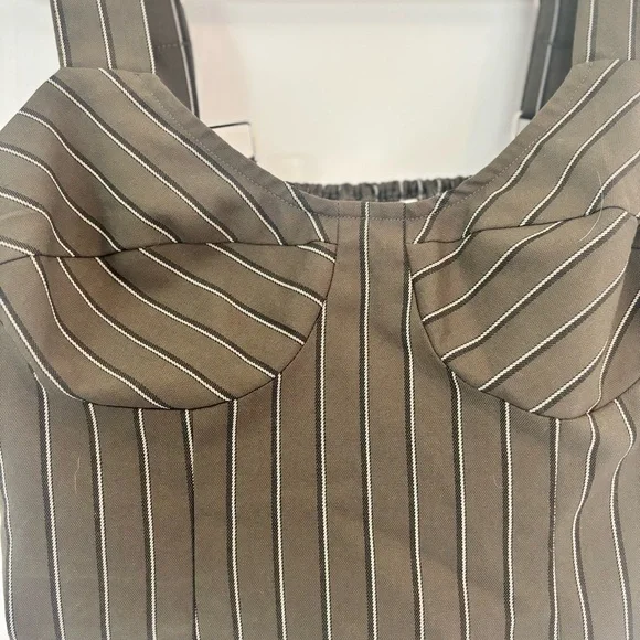 GB Gianni Bini Striped Olive Crop Bustier Tank Top with Adjustable Straps Small - Picture 2 of 5